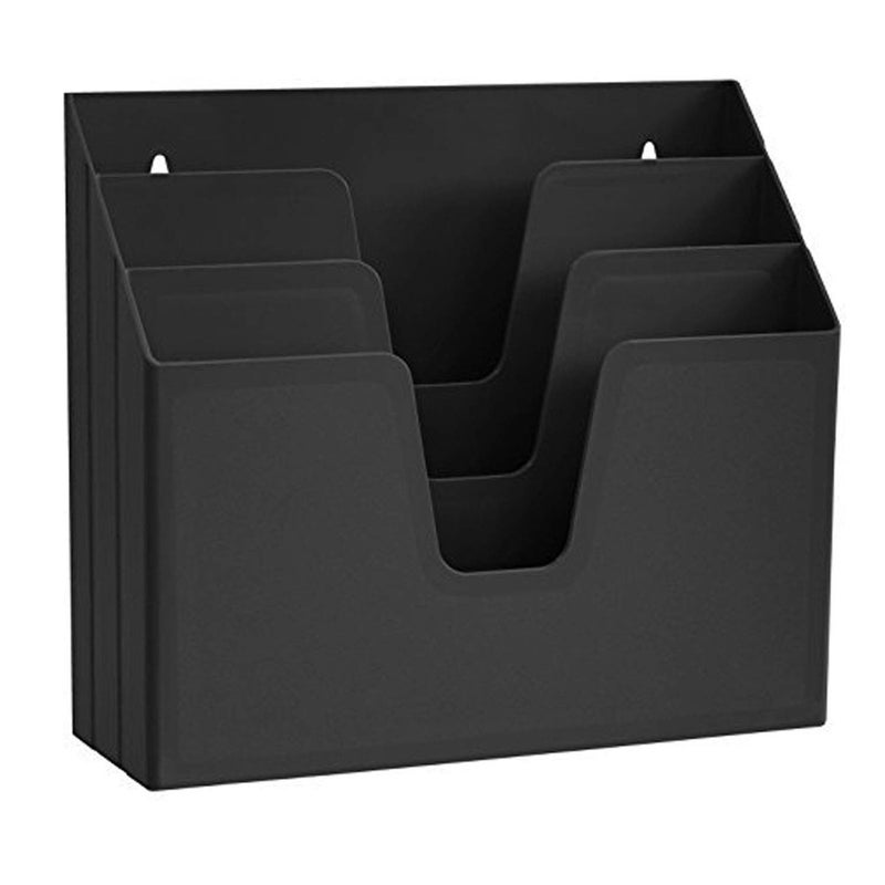 Acrimet Horizontal Triple File Folder Holder, Open Top Desktop Document Sorter for Letter Size Papers & Folders, Plastic (Black) - Image 1